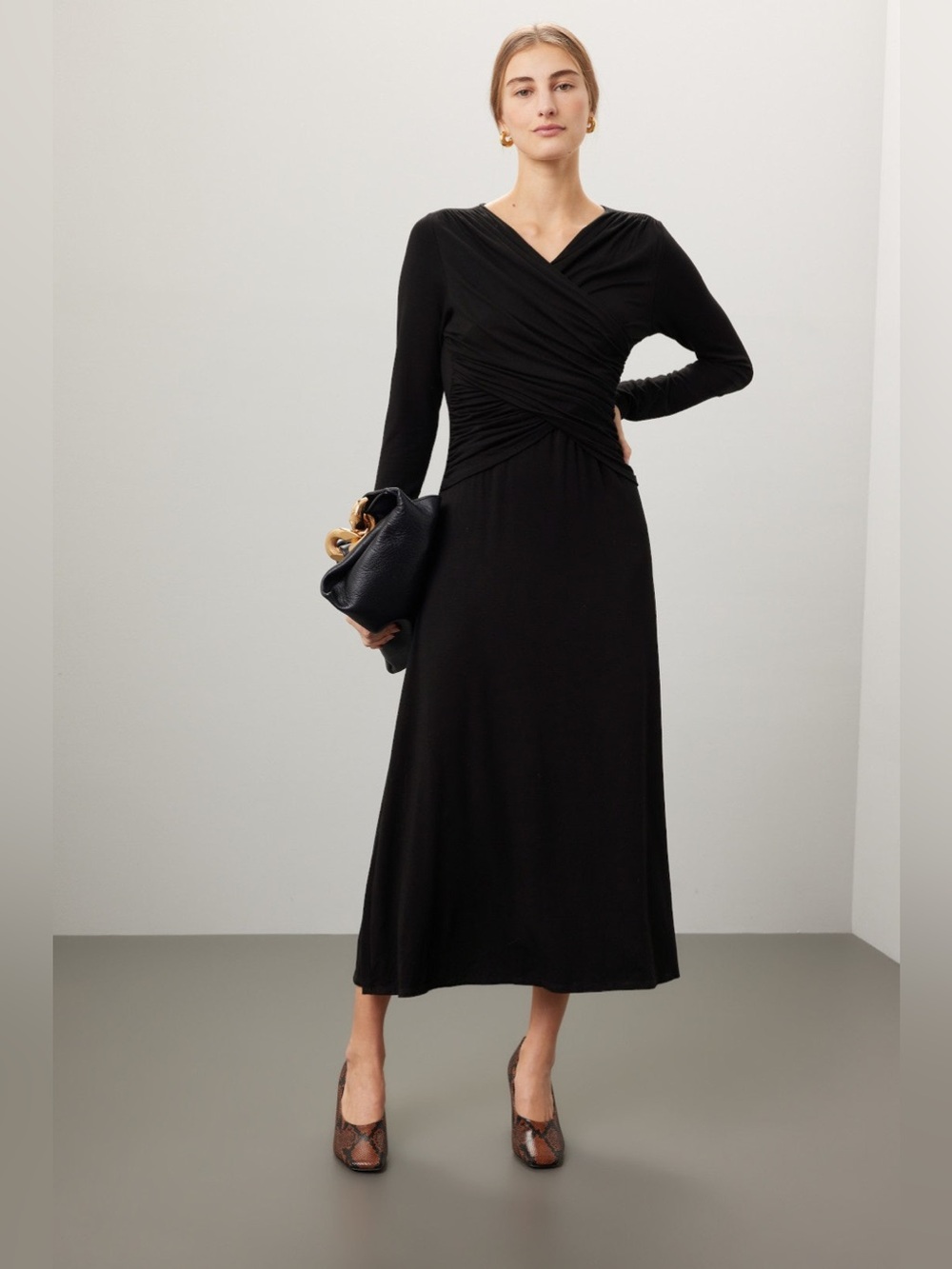 Fifteen Twenty Black Long-Sleeve Wrap Midi Dress